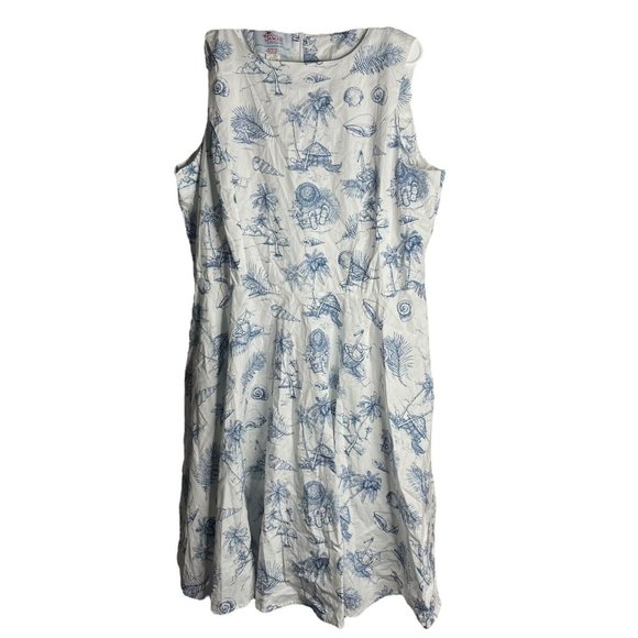 Hawaii Hangover Dresses & Skirts - Hawaii Hangover Dress Womens 2XL Retro Fit Flare White Blue Map Tiki Dolphin